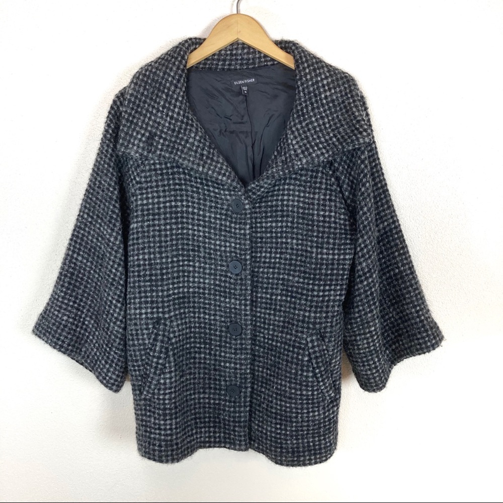 Eileen Fisher Alpaca Wool Coat Black White Check Women’s Sz Medium